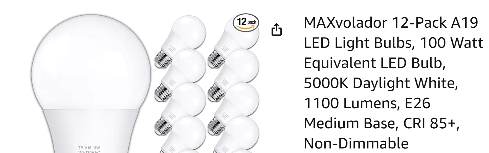 Light Bulb 12 Pack - AZ MAXvolador 100W Equivalent 1100 Lumen